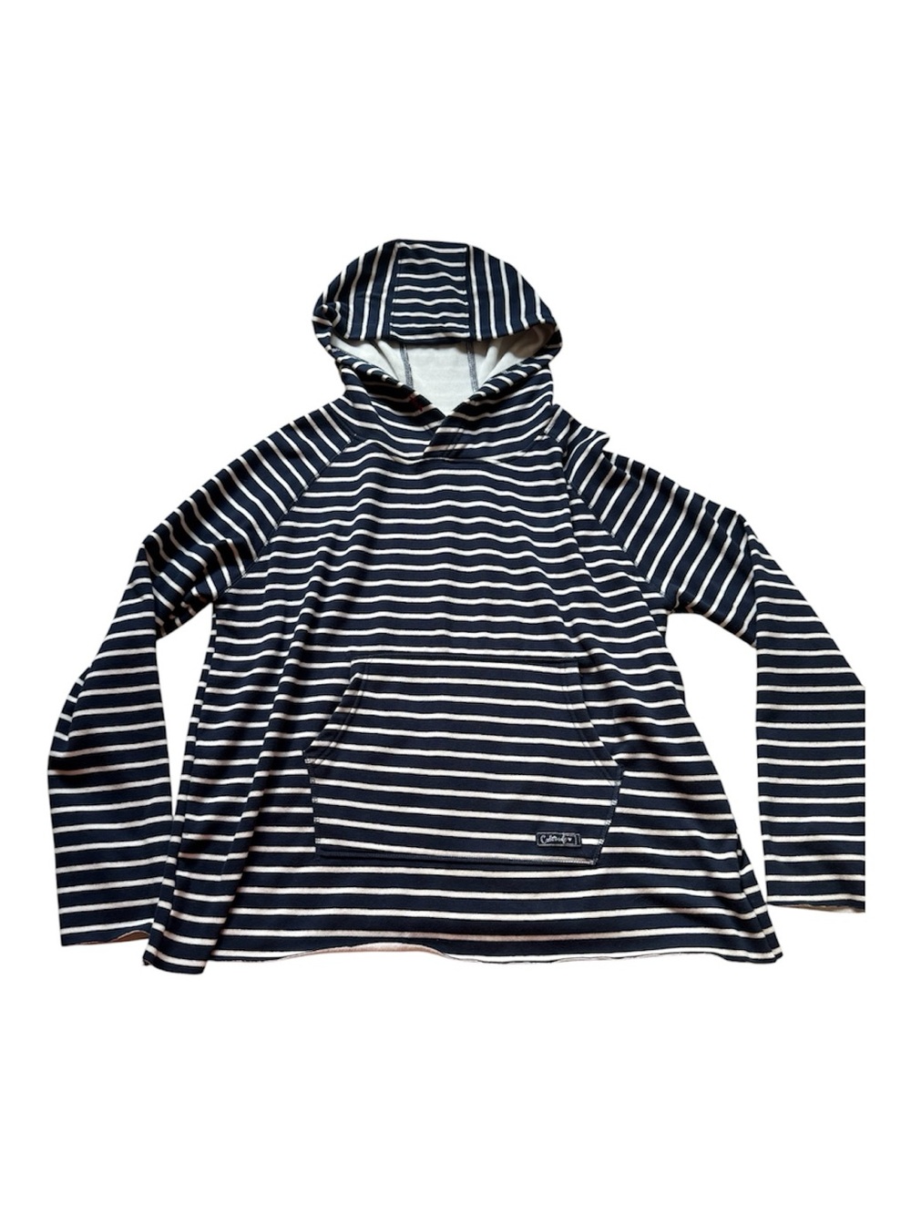 State of Mind Striped Hooded Pullover Cotton Sweatshirt Hoodie Navy White